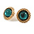 25mm Round Green Glass Stud Earrings in Gold Tone - view 2