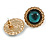 25mm Round Green Glass Stud Earrings in Gold Tone - view 5