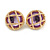 Vintage Inspired Dome Shaped with Purple Glass Bead Stud Earrings in Gold Tone - 20mm D - view 2