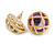 Vintage Inspired Dome Shaped with Purple Glass Bead Stud Earrings in Gold Tone - 20mm D - view 4