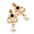 Victorian Style Faux Pearl and Black Acrylic Bead Light Gold Tone Drop Earrings - 65mm L - view 5