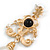 Victorian Style Faux Pearl and Black Acrylic Bead Light Gold Tone Drop Earrings - 65mm L - view 4