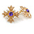 Vintage Inspired Cross Stud Earrings with Purple Stones/ White Pearl Beads - 27mm Across - view 2