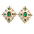 Victorian Style Green Crystal White Faux Pearl Diamond Shape Stud Earrings in Gold Tone - 35mm Tall - view 2