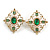 Victorian Style Green Crystal White Faux Pearl Diamond Shape Stud Earrings in Gold Tone - 35mm Tall - view 7
