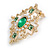 Victorian Style Green Crystal White Faux Pearl Diamond Shape Stud Earrings in Gold Tone - 35mm Tall - view 5