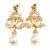 Victorian Style Faux Pearl Light Gold Tone Drop Earrings - 65mm L