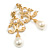 Victorian Style Faux Pearl Light Gold Tone Drop Earrings - 65mm L - view 5