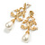 Victorian Style Faux Pearl Light Gold Tone Drop Earrings - 65mm L - view 2