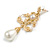 Victorian Style Faux Pearl Light Gold Tone Drop Earrings - 65mm L - view 7