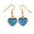 Small Blue Enamel Heart Drop Earrings in Gold Tone - 35mm Long - view 4