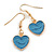 Small Blue Enamel Heart Drop Earrings in Gold Tone - 35mm Long - view 2