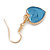 Small Blue Enamel Heart Drop Earrings in Gold Tone - 35mm Long - view 5