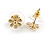 Set of 3 Stud Earrings in Gold Tone Owl/Flower/5mm Round Clear Crystal Bead - view 7
