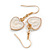 Small Off White Enamel Heart Drop Earrings in Gold Tone - 35mm Long - view 4