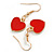 Small Red Enamel Heart Drop Earrings in Gold Tone - 35mm Long - view 4