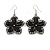 Aged Silver Tone Black Ceramic Bead Flower Drop Earrings - 50mm L - view 2