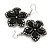 Aged Silver Tone Black Ceramic Bead Flower Drop Earrings - 50mm L - view 4