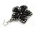 Aged Silver Tone Black Ceramic Bead Flower Drop Earrings - 50mm L - view 5