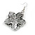 Aged Silver Tone Black Ceramic Bead Flower Drop Earrings - 50mm L - view 6