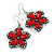 Aged Silver Tone Red Ceramic Bead Flower Drop Earrings - 50mm L - view 2