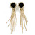 Gold Tone Fringe Dangle Earrings with Crystal Black Disk - 75mm L