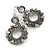 Vintage Inspired Textured Circles with Hematite Crystals Drop Earrings in Aged Silver Tone - 35mm L - view 2