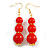 Graduated Red Acrylic Bead Drop Earrings in Gold Tone - 60mm Long - view 4
