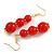 Graduated Red Acrylic Bead Drop Earrings in Gold Tone - 60mm Long - view 2