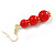 Graduated Red Acrylic Bead Drop Earrings in Gold Tone - 60mm Long - view 5