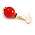 Red Acrylic/ White Pearl Bead with Red Crystal Ring Drop Earrings in Gold Tone - 50mm L - view 7