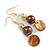Brown/Gold Glass and Shell Bead with AB Crystal Ring Drop Earrings in Gold Tone - 60mm Long - view 3