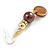 Brown/Gold Glass and Shell Bead with AB Crystal Ring Drop Earrings in Gold Tone - 60mm Long - view 5