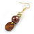 Brown/Gold Glass and Shell Bead with AB Crystal Ring Drop Earrings in Gold Tone - 60mm Long - view 6