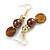 Brown/Gold Glass and Shell Bead with AB Crystal Ring Drop Earrings in Gold Tone - 60mm Long - view 2