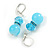 Light Blue Glass Bead with Blue Crystal Ring Drop Earrings in Silver Tone - 40mm Long - view 4