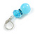Light Blue Glass Bead with Blue Crystal Ring Drop Earrings in Silver Tone - 40mm Long - view 5