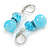 Light Blue Glass Bead with Blue Crystal Ring Drop Earrings in Silver Tone - 40mm Long - view 2