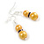 Yellow Gold Brown Crystal Double Bead Drop Earrings in Gold Tone - 45mm Long - view 4