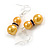 Yellow Gold Brown Crystal Double Bead Drop Earrings in Gold Tone - 45mm Long - view 2