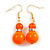 Neon Orange/ Rusty Orange Acrylic/ Glass Bead with Ab Crystal Ring Drop Earrings in Gold Tone - 45mm L