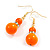 Neon Orange/ Rusty Orange Acrylic/ Glass Bead with Ab Crystal Ring Drop Earrings in Gold Tone - 45mm L - view 5
