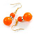 Neon Orange/ Rusty Orange Acrylic/ Glass Bead with Ab Crystal Ring Drop Earrings in Gold Tone - 45mm L - view 2