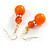 Neon Orange/ Rusty Orange Acrylic/ Glass Bead with Ab Crystal Ring Drop Earrings in Gold Tone - 45mm L - view 4