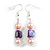 Pale Pink/Purple Glass and Shell Bead Drop Earrings with Silver Tone Closure - 6cm Long
