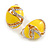 Oval Banana Yellow Enamel Clear Crystal Clip On Earrings In Gold Plating - 20mm L - view 4