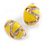 Oval Banana Yellow Enamel Clear Crystal Clip On Earrings In Gold Plating - 20mm L - view 2