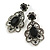 Victorian Style Filigree Black Crystal Clip On Earrings in Aged Silver Tone - 45mm L - view 4