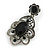Victorian Style Filigree Black Crystal Clip On Earrings in Aged Silver Tone - 45mm L - view 5