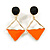 Orange/Black Enamel Geometric Clip On Earrings in Gold Tone - 45mm L